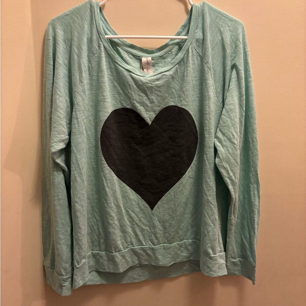 Forever 21 Mint Green Long Sleeve Tee with Black Heart